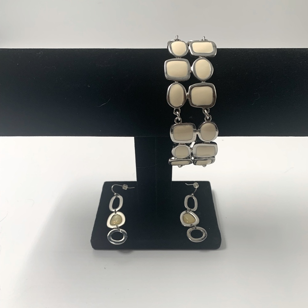 Matching Off-White Lacquered Lia Sophia Bracelet and Earrings